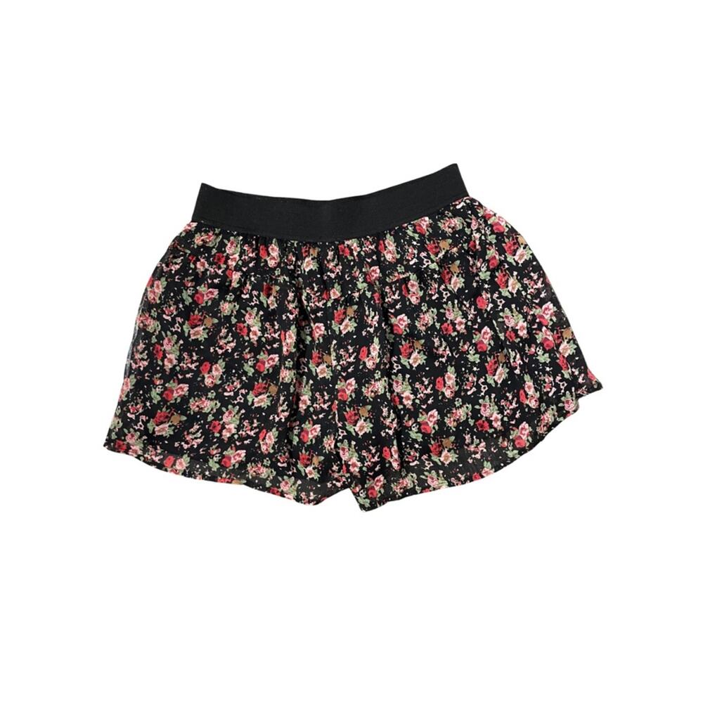 Express Womens Flowy Floral Shorts Sheer Lined Elastic Waistband Sz XS Black - Picture 2 of 7